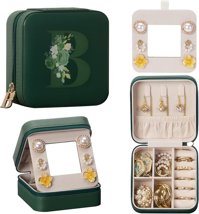 Enthralite Travel Jewelry Box for Gift: Traveling Jewelry Case for Girls Women - Mini Organizer for Necklaces Earrings Green B by Enthralite