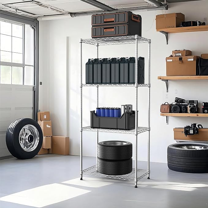 M MZG 1000 lbs 4Tier Shelf Metal Storage Shelves Wire Rack Closet Organizers with Wheel for Garage Kitchen Bathroom Laundry Chrome 13.7" D x 23.6" W x 53.4" H - Image 7