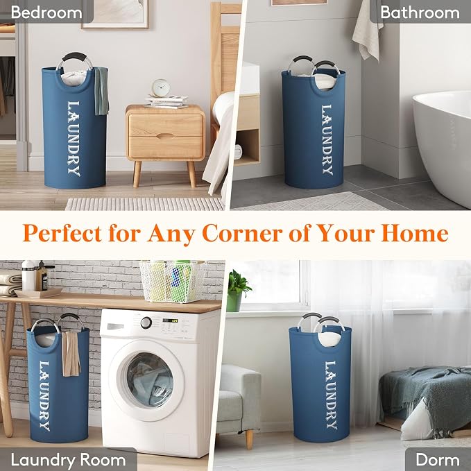 Lifewit 100L 2-Pack Large Laundry Basket, Collapsible Laundry Hamper with Aluminum Handles, Waterproof Freestanding Dirty Clothes Hampers for Laundry Room Bedroom Dorm Bathroom, Blue - Image 7