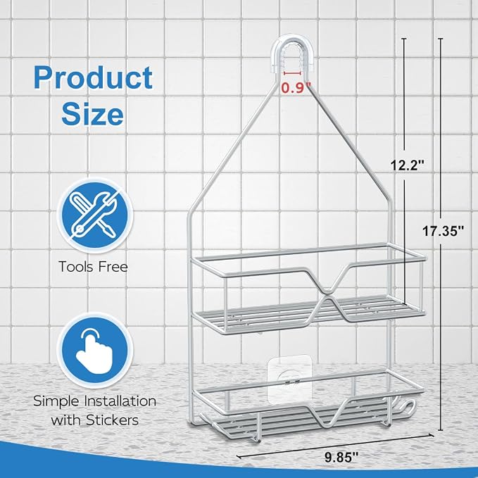 TreeLen Rustproof Shower Caddy, Hanging, Stainless Steel, 4 Hooks, 2 Shelves, Non-Slip - Image 4