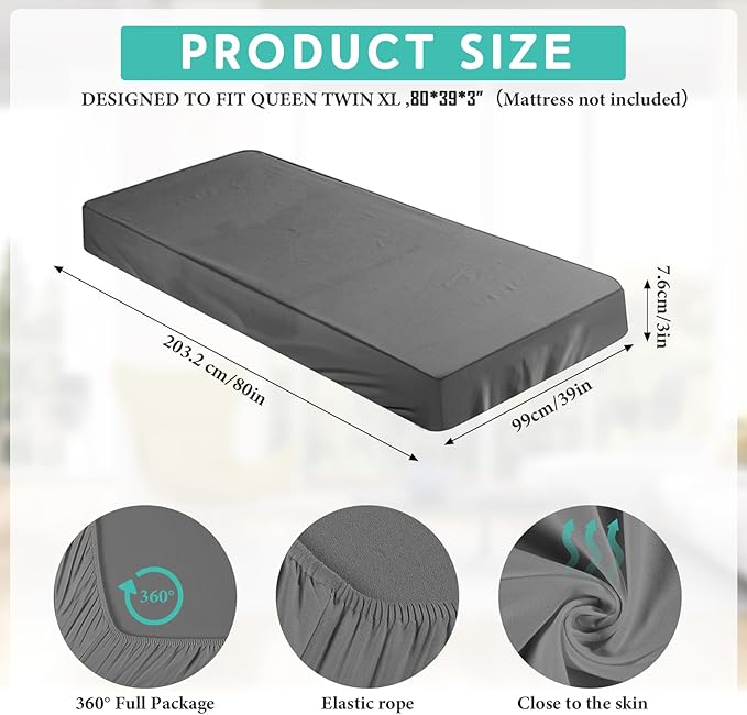 2-3 Inch Mattress Topper Cover (Only Cover) Memory Foam Protector Microfiber Memory Foam for Latex Mattress Topper Gel RV(Twin XL 80 x 39 Inch,Dark Gray)