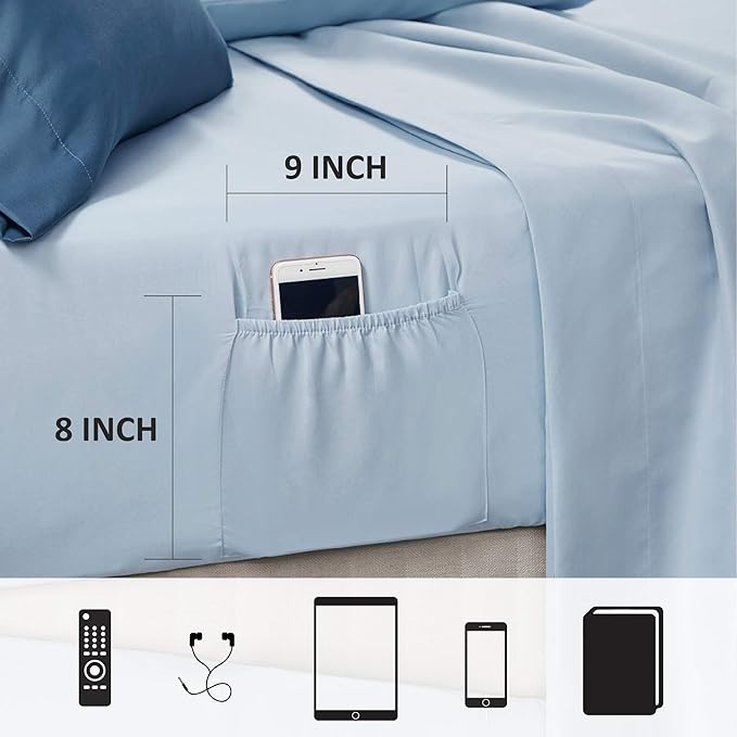 Comfort Spaces Bed in A Bag - Trendy Casual Design Cozy Comforter with Complete Sheet Set with Side Pocket, All Season Cover, Matching Shams, Queen(90"x90"), Gloria, Damask Blue 9 Piece