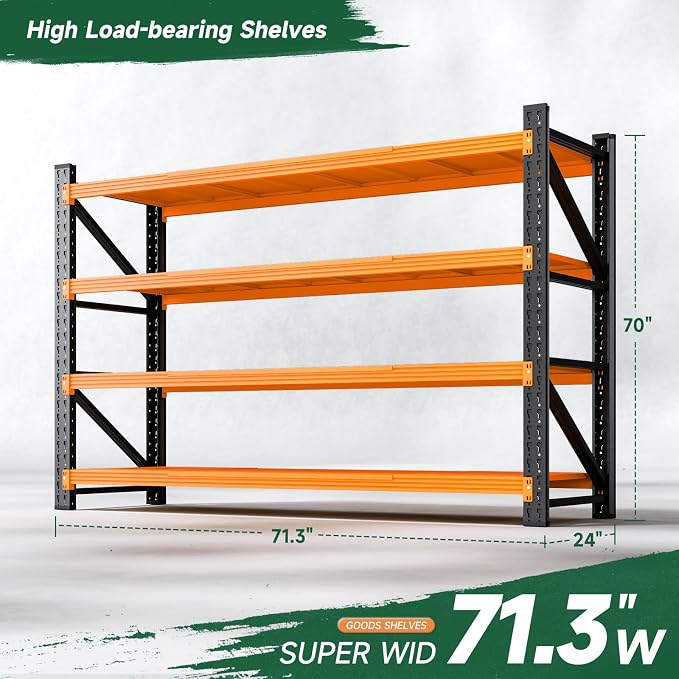 Letaya 71.3" W Metal Storage Shelves,5000LBS Heavy Duty Garage Shelving Units, 4 Tier Adjustable Utility Rack Shelf,Large Industrial Shelves,for Shop,Warehouse,Basement (71.3" W x 24" D x 70" H) - Image 2