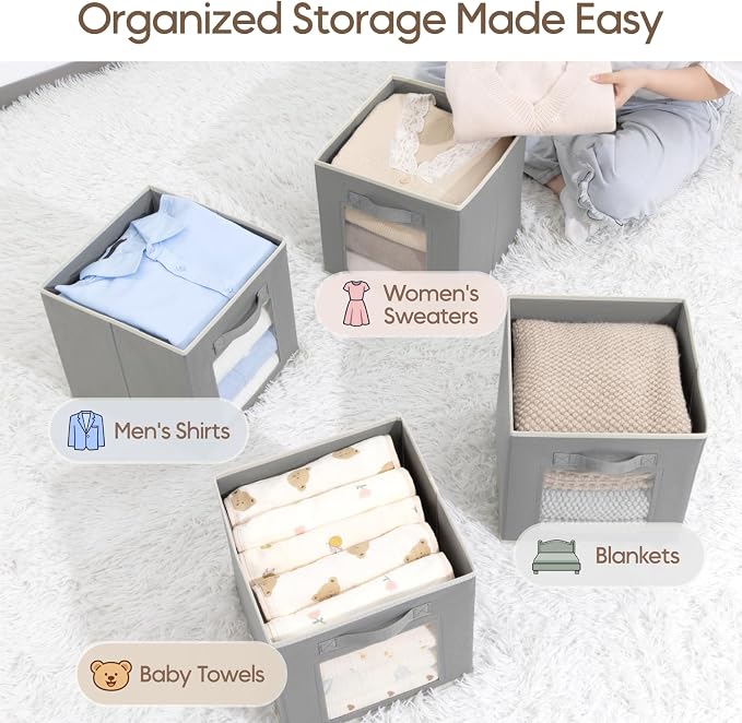 Homsorout Storage Cube 11 Inch - Cube Storage Bins with Window, Closet Storage Baskets with Handle, Fabric Bins for Closet, Shelves, Toys, Clothes, Set of 14, Grey - Image 5