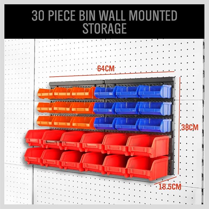 SEDY 30-Bin Wall-Mounted Storage Rack System - Heavy-Duty Garage Tool Organizer for Screws, Nuts, Bolts, Nails, Beads, and Small Hardware Parts - Easy Installation and Customizable - Image 2