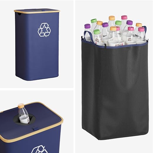 SpaceAid Recycling Bin for Kitchen 26 Gallon, 100L Recycle Bin with Lid and 2 Reusable Inner Bags, for Bottle Can Glass Plastic Stickers, Blue - Image 6