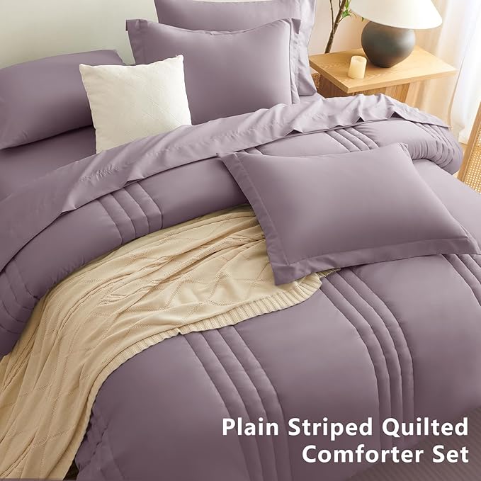 CozyLux Queen Comforter Set - 7 Pieces Bed in a Bag Dusty Purple Comforter Set with Sheets Luxury Bed Set All Seasons, Soft Bedding Set with Down Alternative Comforter, Sheets, Pillowcases & Shams