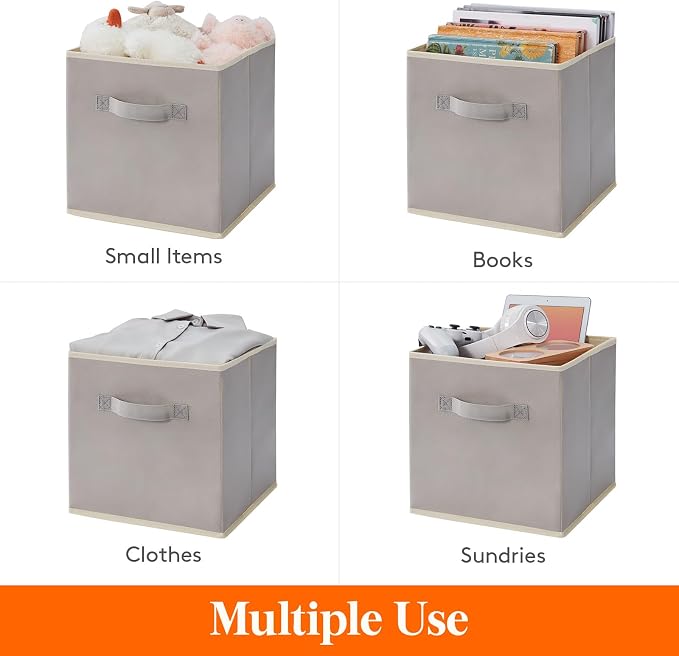 Lifewit Storage Cubes, Foldable Decorative Fabric Storage Baskets for Organizing Home Organizers with Handles for Shelves, Closet, 11 Inch Bins, 18L Light Gray, 12 Packs - Image 4