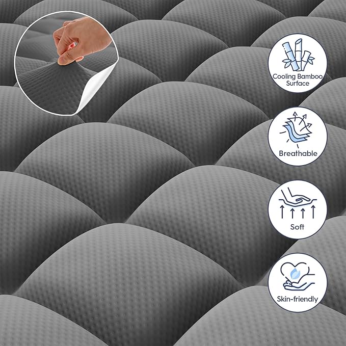 ELEMUSE Dual Layer 3 Inch Memory Foam Mattress Topper King, 2 Inch Cooling Gel Memory Foam Plus 1 Inch Down Alternative Pillowtop Mattress Pad with Cooling Cover, Soft Comfort Support, Grey