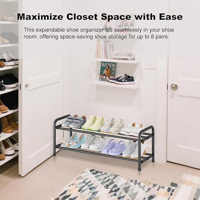 KANAV 2-Tier Expandable Shoe Rack, Adjustable Shoe Organizer & Storage for Closet, Small Space Saving Shoe Rack for Entryway, Bedroom, or Office – Sturdy & Durable Design - Image 4