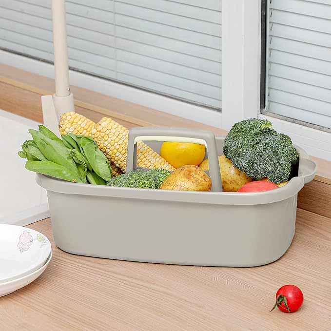 Large Cleaning Supplies Caddy Portable Shower Basket Supply Organizer with Handle Plastic Bucket Tool Storage for Bathroom, Bedroom, Kitchen, College Dorm, Garden, Light Grey - Image 3