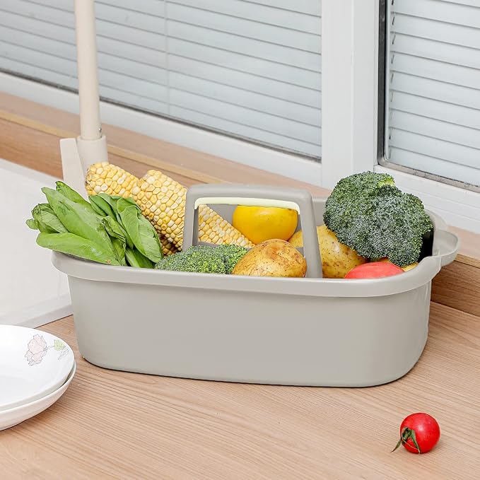 JiatuA Large Cleaning Supplies Caddy Portable Shower Basket Supply Organizer with Handle Plastic Bucket Tool Storage for Bathroom, Bedroom, Kitchen, College Dorm, Garden, Light Gray 2 Pack - Image 3