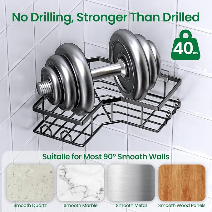 Adhesive Shower Caddy, 6 Pack Corner Bath Organizer, Rustproof Stainless Steel Shower Shelves with Large Capacity, No Drilling Shelves for Bathroom Storage, Home, Kitchen Decor - Image 3