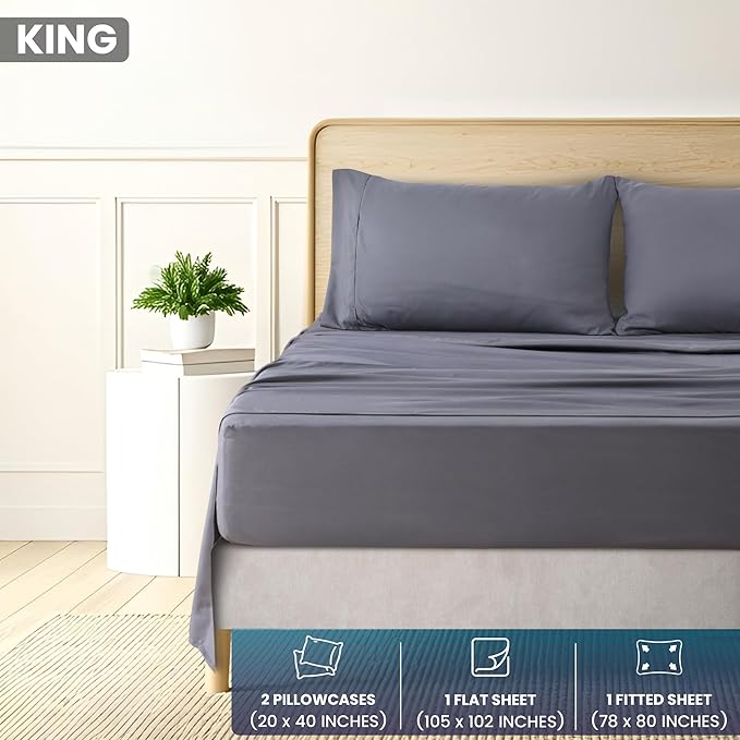 Utopia Bedding King Size 4 Piece Sheet Set - Brushed Microfiber - Soft Bed Sheets for King Size Bed - Includes 1 Fitted, 1 Flat, & 2 Pillow Cases - Deep Pocket (Grey)