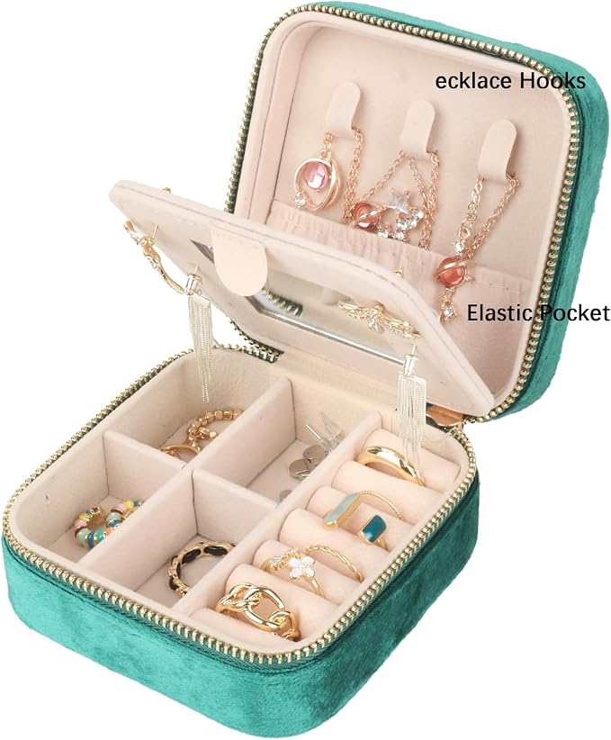 Plush Velvet Jewelry Box,Travel Jewelry Case with Mirror, Jewelry Organizer,Gift for Women Girls,1Pack - Image 7