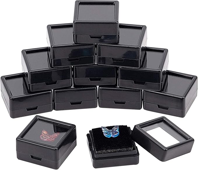 BENECREAT 36PCS Black Gemstone Display Box Mini Square Acrylic Jewelry Box Container(1.2x1.2x0.6) with Clear Top Lids and Sponge for Gems,Jewelry Packing by BENECREAT