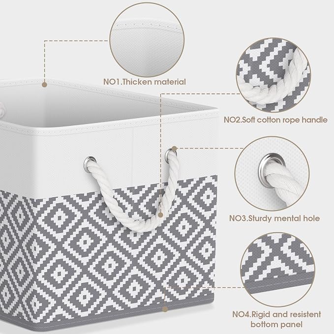 StorageTastic Storage Bins, 3-Pack Large Storage Box with Rope Handles, Collapsible Storage Basket for Organizing Books, Clothes, Rhombic Grey - Image 3