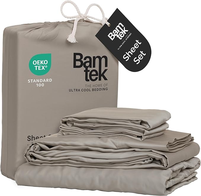 Viscose Bamboo Sheets King Size 4PC Set - Cooling Sheets for Hot Sleepers with Moisture Wicking Technology - Silky Soft 18 Inch Deep Pocket - Sand 76"x 80"