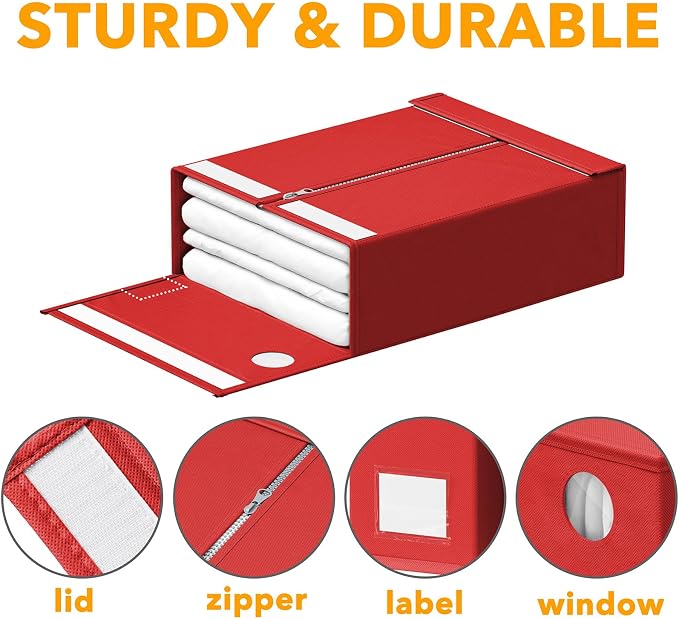 SpaceAid 6 Pack Bed Sheet Organizers and Storage, Foldable Sheet Organizer with Window for Linen Closet, Set Folder Keeper for Queen & King Size Bedding Storage (Red) - Image 6