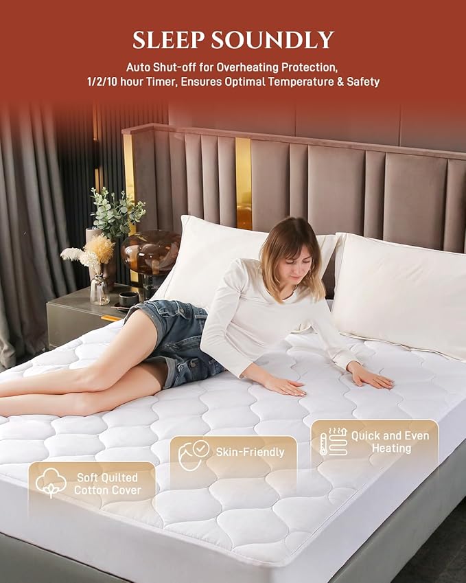 Heated Mattress Pad King Size – Electric Heated Bed Pad with Dual Zone Control, Deep Pocket Warming Cover, Thick Underblanket Sheet, Bed Warmer (05 Pure White, 78" x 80")
