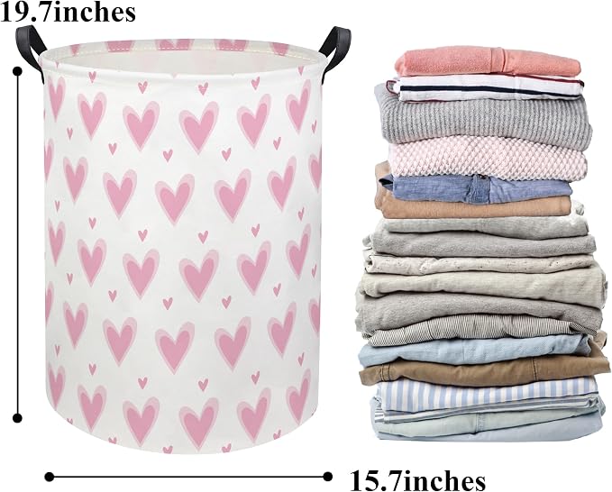 HIYAGON Baby Laundry Basket Baby Hamper for Nursery Girl Kids Butterfly Hamper Cute Kids Toys Storage Bin Organizer Butterfly Room Decor for Home(Pink Hearts) - Image 7