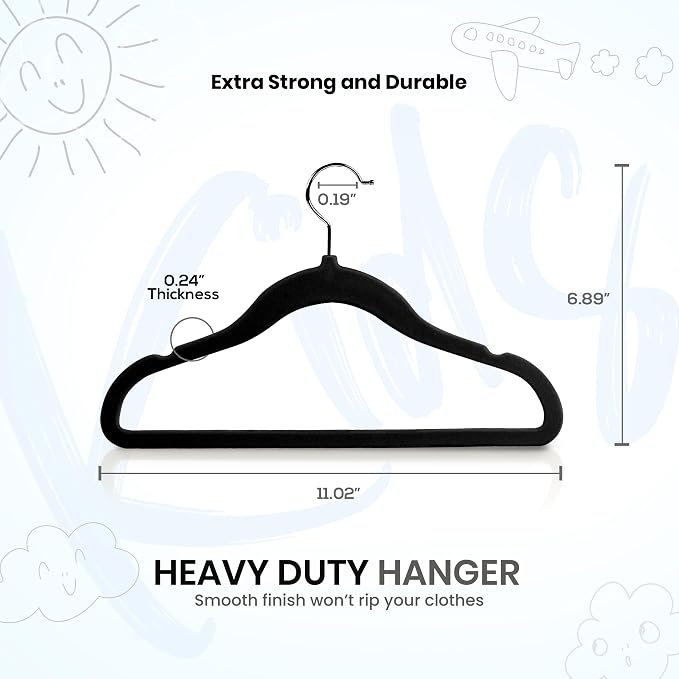 Utopia Home Kids Hangers Velvet (150 Pack) - 11 Inch Durable Baby Hangers for Closet - Perfect for Toddler & Non Slip for Everyday Use (Black) - Image 2