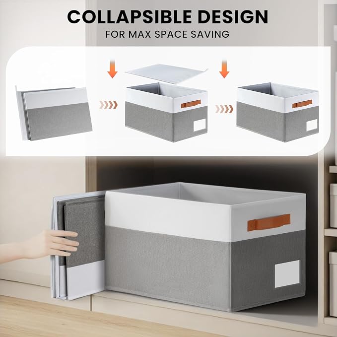 Criusia Large Closet Storage Baskets for organizing 4 Pack, Non-Dust-Absorbing Closet Shelf Organizer Bins with Handles & Labels - Decorative Collapsible Baskets for Living Room Bedroom Nursery Dorm - Image 7