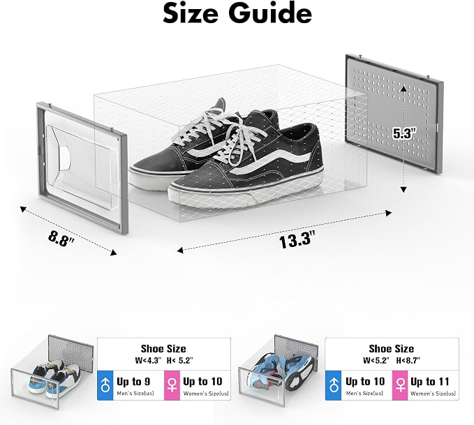 Foluck Shoe Storage Box, 15 Pack Clear Plastic Stackable Shoe Organizer for Closet, Interlocking Design Shoe Container Bins for Sneakers, Foldable Shoe Rack with Lids, Gray - Image 2