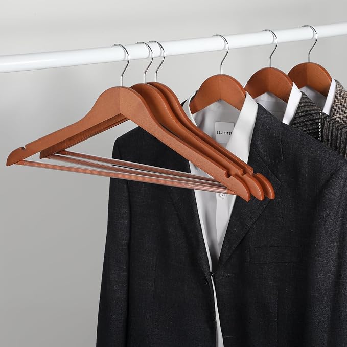 TOPIA HANGER Wooden Hangers 30 Pack, Wood Clothes Hangers, Durable Coat Hanger with 360-Degree Rotatable Hook, Non-Slip Pants Bar and Shoulder Notches for Camisole Tops (Walnut) - CT34WA30 - Image 6