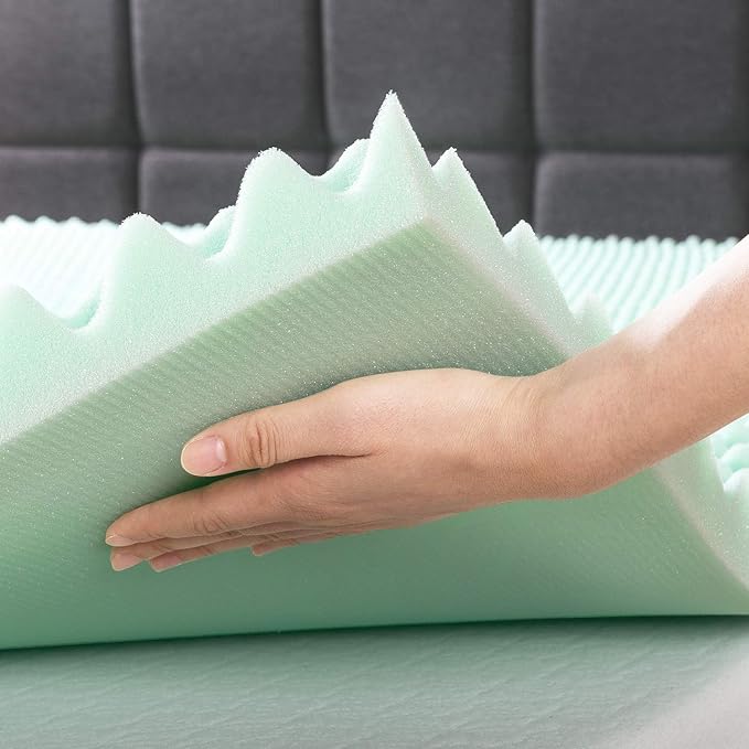 Best Price Mattress 2 Inch Egg Crate Memory Foam Mattress Topper with Calming Aloe Infusion, CertiPUR-US Certified, Full, Green