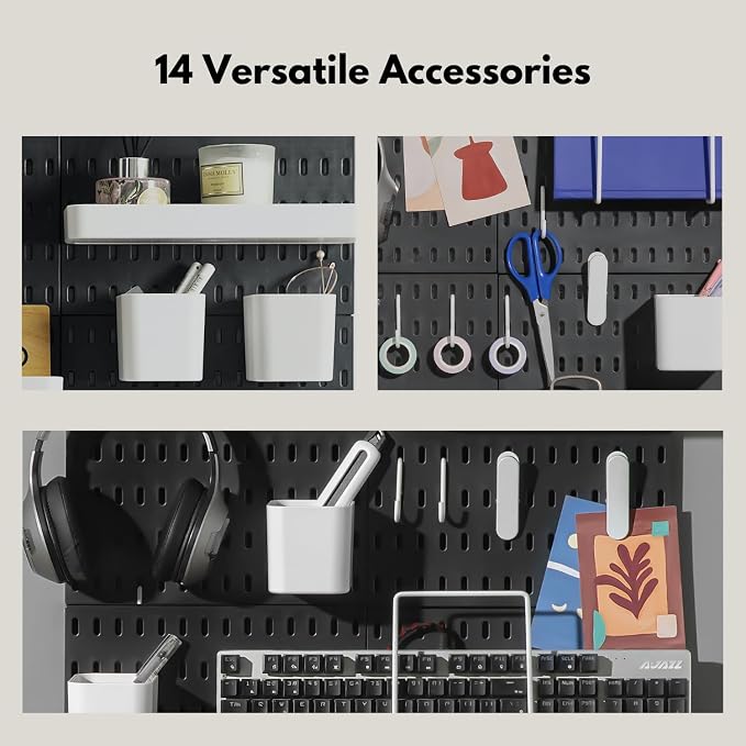 Keepo Peg Board Wall Organizer – Plastic Pegboard Panels, Modular Peg Board Storage System for Home Office, Craft Room, Gaming Setup (Black, 22″×22″) - Image 6