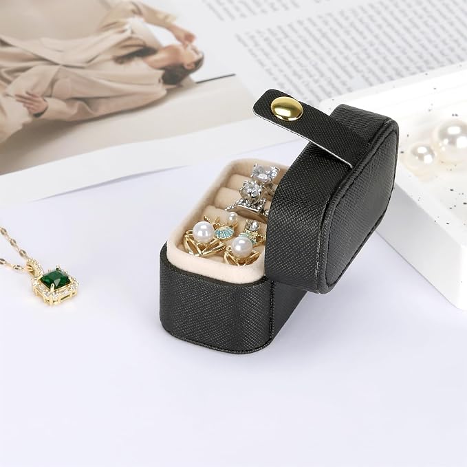 KUKUVR Small Travel Jewelry Box For Ring Stud Earring, Mini Jewelry Ring Holder for Multiple Rings, Portable Jewelry Storage Organizer Case (Black) - Image 4