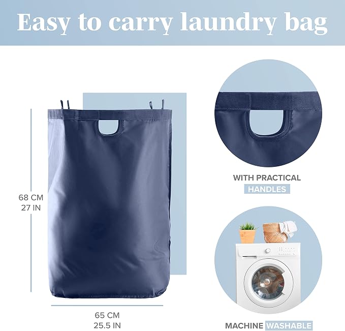 LONBET Laundry Basket with Lid, Made from Breathable Fabric | Aesthetic Clothes Hampers for Laundry with Side Handles & Sturdy Bamboo Frame (26 Gallons - Single, Blue) - Image 7