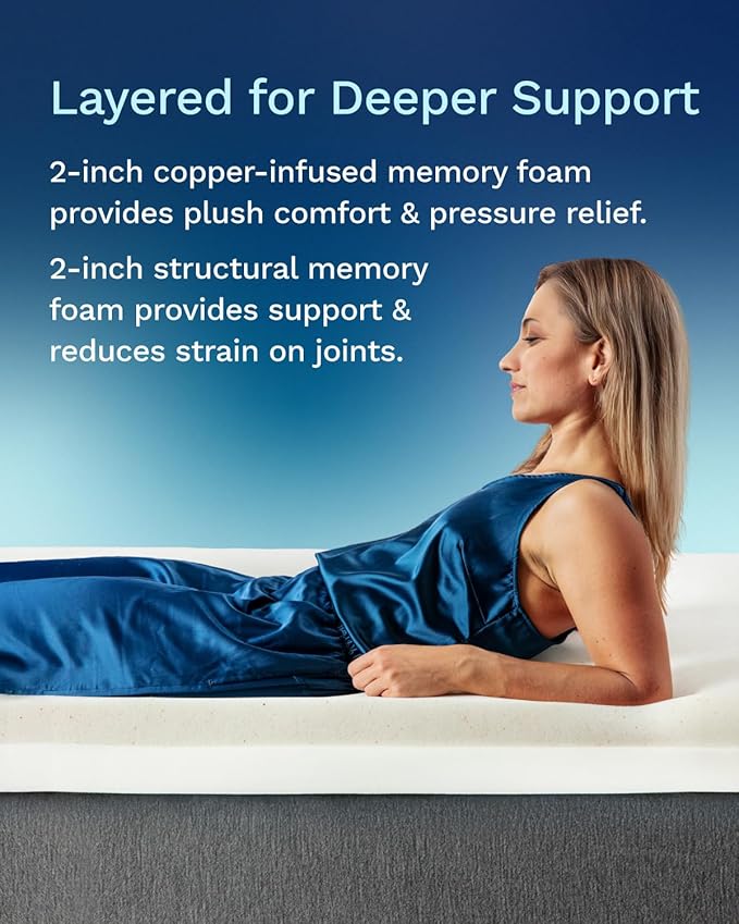 ViscoSoft 4 Inch Active Cooling Memory Foam Mattress Topper Cal King - Select Copper-Infused Mattress Pad