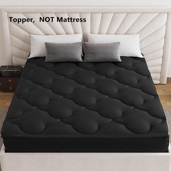 Belffin Pillow Top Mattress Topper Twin XL Size, Mattress Pad Cover 8-21 Inch Deep Pocket, Bed Mattress Protector for Back Pain Relief Soft Breathable Overfilled Down Alternative Filling, Black