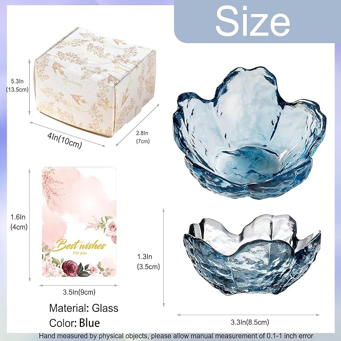 Binoster Blue Flower Glass Ring Dish Jewelry Tray Ring Holder Dish Cute Room Decor Vanity Organizer for Nightstand or Bathroom Aesthetic Trinket Dish Gift for Wife Mom Daughter - Image 4