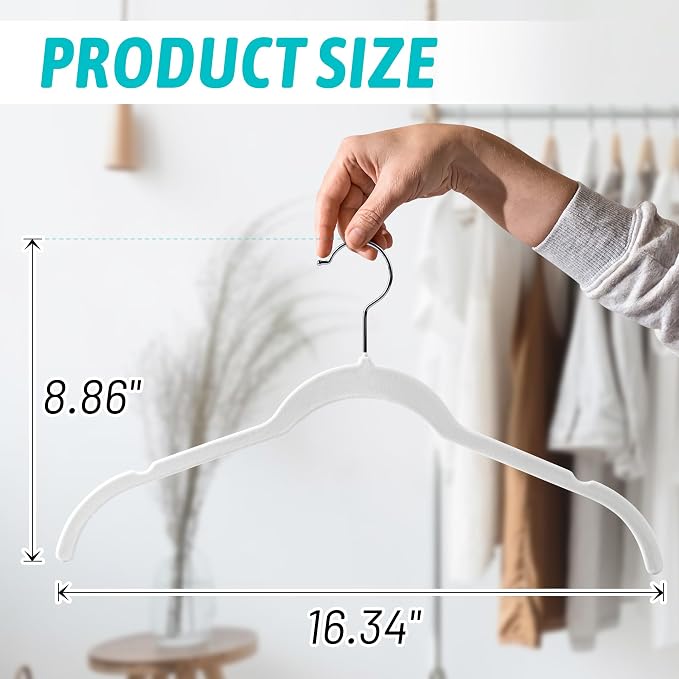 Sishynio Premium Velvet Shirt Hangers 30 Pack, Non-Slip 360° Swivel Hook Slim Felt Hanger, Space Saving Flocked Hangers for Tank Tops, Blouses, Strappy Dresses(White) - Image 7