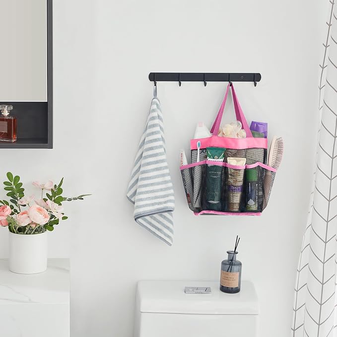 Lifewit Mesh Shower Caddy Portable for College Dorm Room Essentials with 7 Pockets, Freestanding Hanging Organizer Basket, Quick Dry Tote Bag for Camping, Bathroom, Beach, Travel, 1 Pack, Pink - Image 7