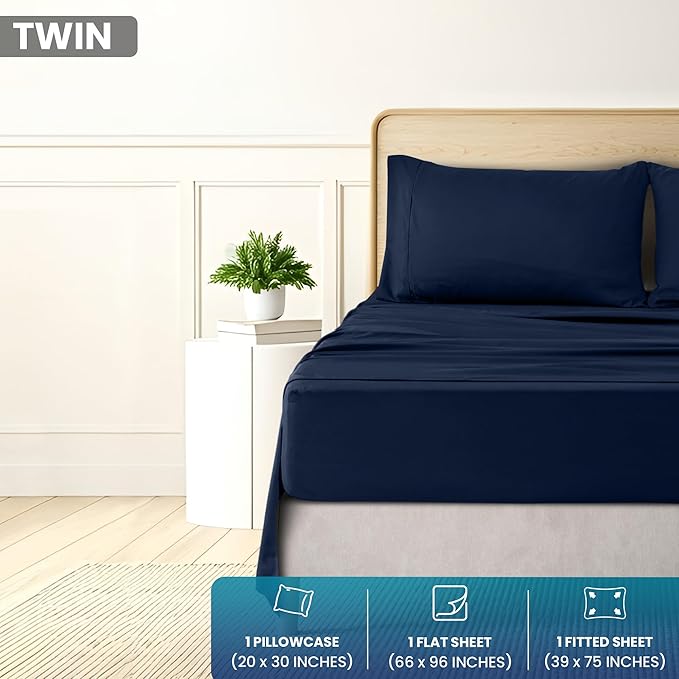 Utopia Bedding Twin Size 3 Piece Sheet Set - Brushed Microfiber - Soft Bed Sheets for Twin Size Bed Set - Includes 1 Fitted, 1 Flat, & 1 Pillow Case - Deep Pocket (Navy)