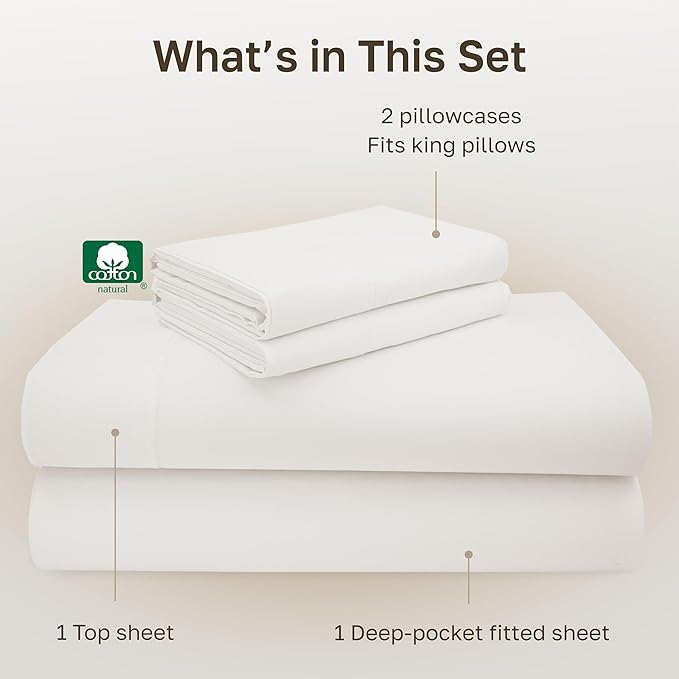 California Design Den California King Sheet Set - 100% Cotton, Luxuriously Soft 600 Thread Count Sateen, Deep Pocket Cal King Sheet Set - True Ivory