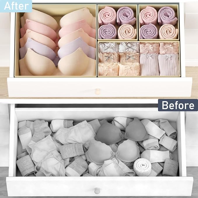 DIMJ Drawer Organizer Clothes, 28 Pack Dresser Organizer, Foldable Closet Organizers and Storage, Fabric Dresser Bins, Drawer Dividers for Nursery, Baby Clothes, Underwears, Sock,Beige - Image 6