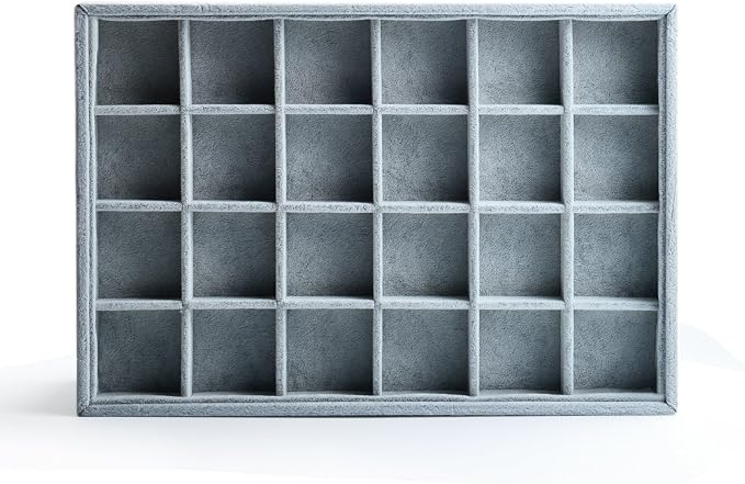 Oirlv 24 Grid Ice Velvet Jewelry Drawer Organizer Tray Stackable Jewelry Trays Removable Dividers for Rings Earring Storage Display - Image 3