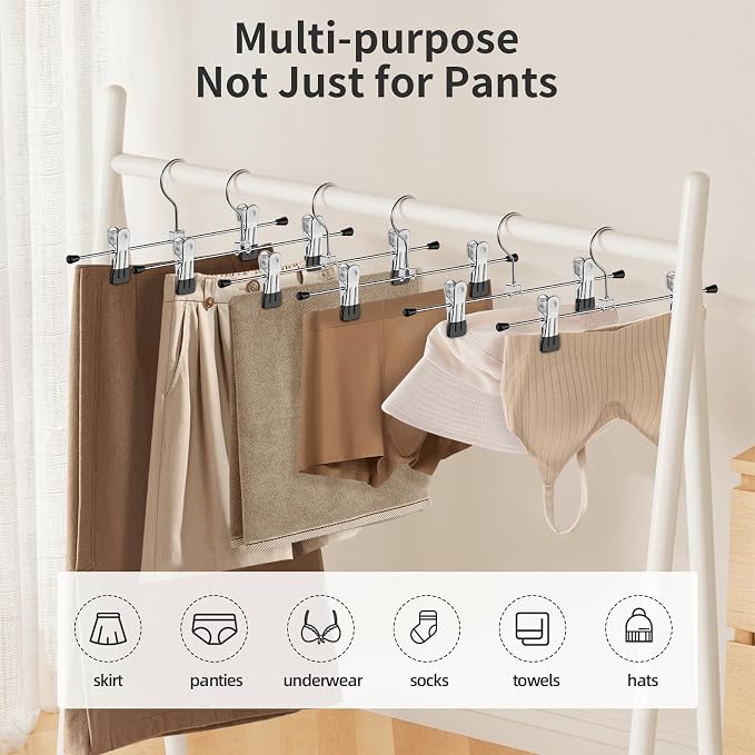 IEOKE Pants Hangers with Clips: 30 Pack Skirt Hangers for Women Metal Adjustable Trouser Hangers for Jeans Shorts Dress - Black - Image 3