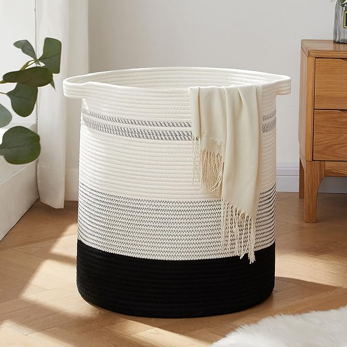 OIAHOMY 80L Laundry Hamper,Storage Basket with Handles,Decorative Basket for Living room,Woven Storage Basket for Toys Bin,Pillows, Blankets,Clothes-20x18in-Gradient Dark by MasterofSpaceOptimization