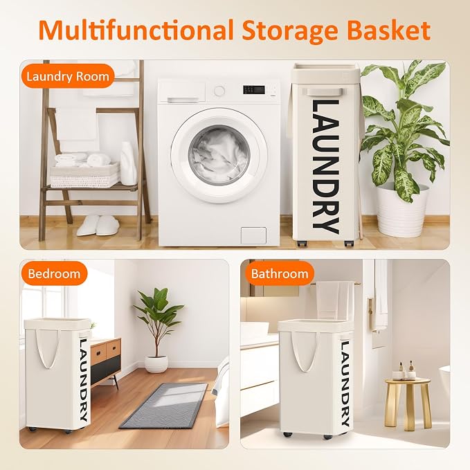 Optish Laundry Basket with Wheels, 90L Rolling Laundry Hamper with Wheels, Large Clothes Hamper on Wheel with Removable Mesh Bag for Bedroom, Bathroom, Dorm, White - Image 8