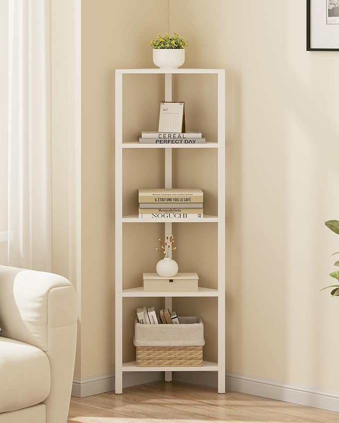 TUTOTAK Corner Shelf, 5-Tier Corner Bookshelf for Small Space, Narrow Display Corner Shelf Stand with Storage Rack, for Living Room, Bedroom, White BS05BW005 - Image 6