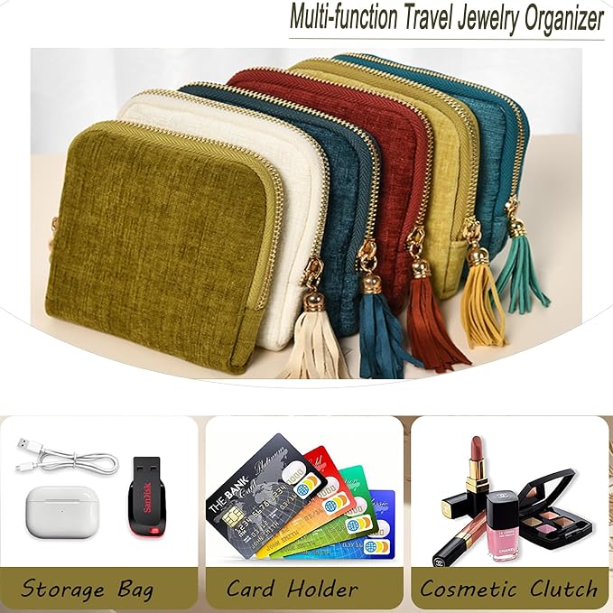 Travel Jewelry Organizer Bag Small Jewelry Holder Case with Tassel Zipper for Vacation Business Trip, Velvet Necklace Earrings Bangles Storage Box for Women Girls - Image 5