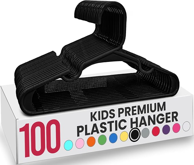 Utopia Home Kids Hangers 100 Pack - Plastic Baby Hangers for Closet - Childrens Hanger for Clothes & Infant Hanger for Closet - for Everyday Standard Use (Black) by UTOPIAHOME