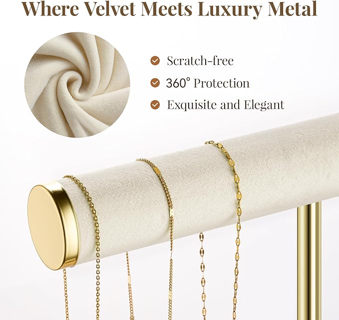 bussdis 3 Tier Bracelet Holder Display - Detachable T Bar Beige Velvet Bracelet Holder, Jewelry Holder Organizer for Bracelet, Necklace, Earrings, Rings - Image 3