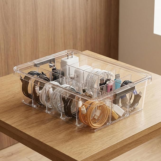 Socks Bra Underwear Drawer Organizer for Closet, 2 PCS Plastic Storage Box with 15 Removable Compartments and Lid, Clear Dresser Drawer Organizer Storage Container with Dividers for Sock Ties Belts - Image 3